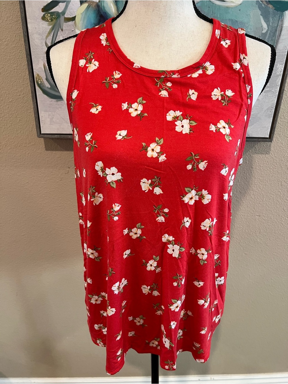 Old Navy Red Floral Sleeveless Tank Top